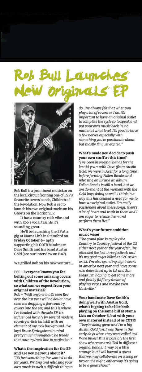 RobertJBull's tweet image. My interview with ESP this month, talking about the EP, my influences, and grand plans!