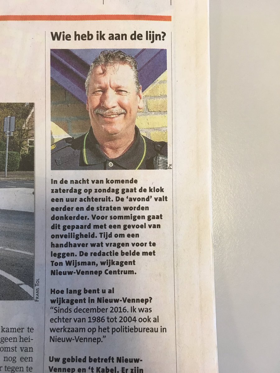 Eem vertrouwd gezicht inmiddels voor veel Vennepers: wijkagent @POL_Wijsman : waakt betrokken en benaderbaar over onze veiligheid.