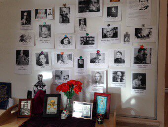 Dia de los muertos/Day of the Dead in the library.