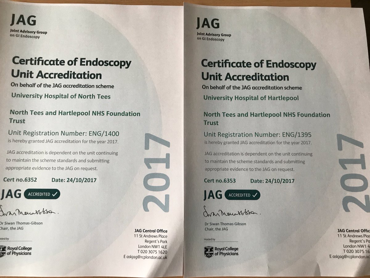 pigsy1983's tweet photo. JAG accreditation awarded to Endoscopy @NTeesHpoolNHSFT - strong leadership, enthusiasm, motivation to change, ⬆️ standard of training. 👏👏👏 https://t.co/S50UNT0ZJL
