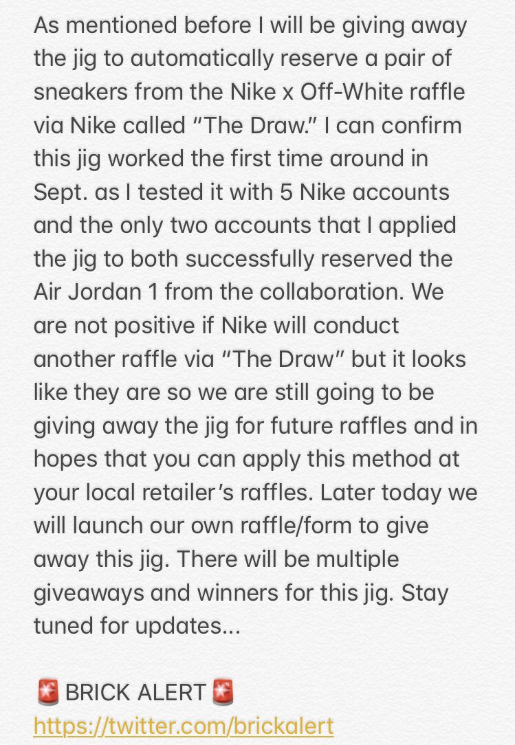 BrickAlert's tweet image. UPDATE ON THE NIKE X OFF-WHITE JIG FOR “THE DRAW” (Like, Retweet, and Follow)