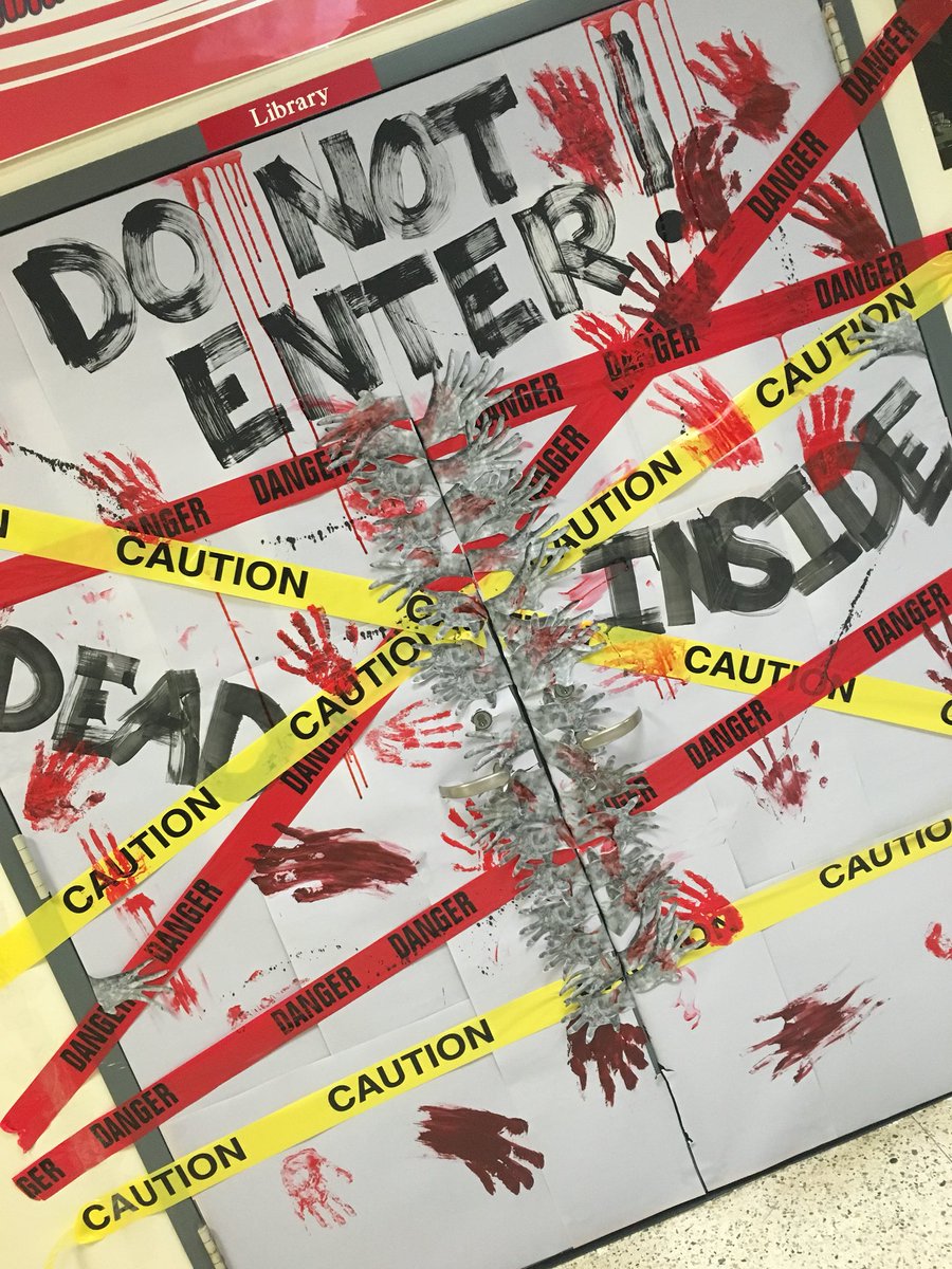 LibraryCallais's tweet photo. Halloween Door Decor... #bewareofzombies https://t.co/v0QyaXuF1y