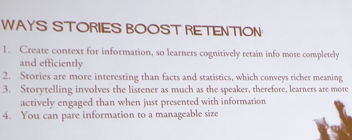 SoundBranch's tweet photo. Stories are naturally intriguingly to our brain. It involves the listener and the speaker. #DevLearn17 https://t.co/WdsXqjrKq7