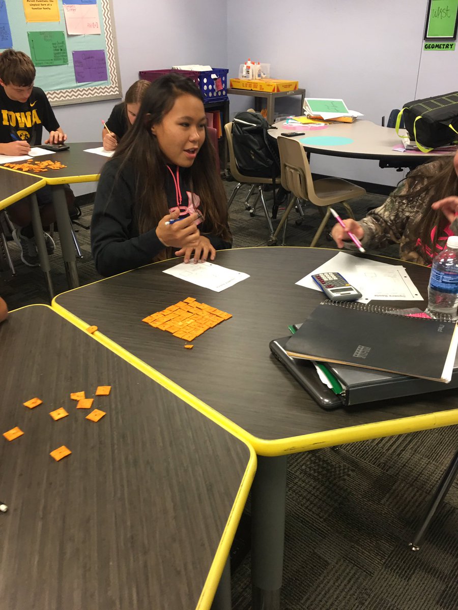 ahartwigmath's tweet photo. Today in Pre-Algebra, we used Cheez-its to help us visualize square roots and perfect squares #mathisfun #iteachmath #weareemmetsburg https://t.co/X0G6OyTg1Y