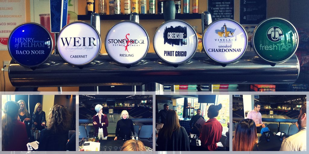 MeridianCentre_'s tweet image. Today, our wonderful Niagara wine sponsors stopped by to train our team. Next time you're here, ask for a wine recommendation! #OurHomeSTC