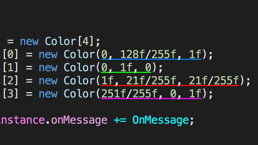 robmsantos's tweet image. Loving how @JetBrainsRider portrays Color constructor calls based on the actual RGB! #ide #gamedev #indiedev #madewithunity