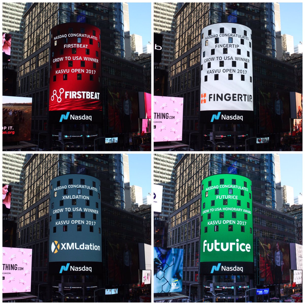 NasdaqHelsinki's tweet photo. Congratulations for Grow to USA Award winners @FirstbeatFin #Gingertip @XMLdation and Honorary Award @futurice ! @nasdaq #kasvuopen #Suomi100 https://t.co/PsM5yQXXb8