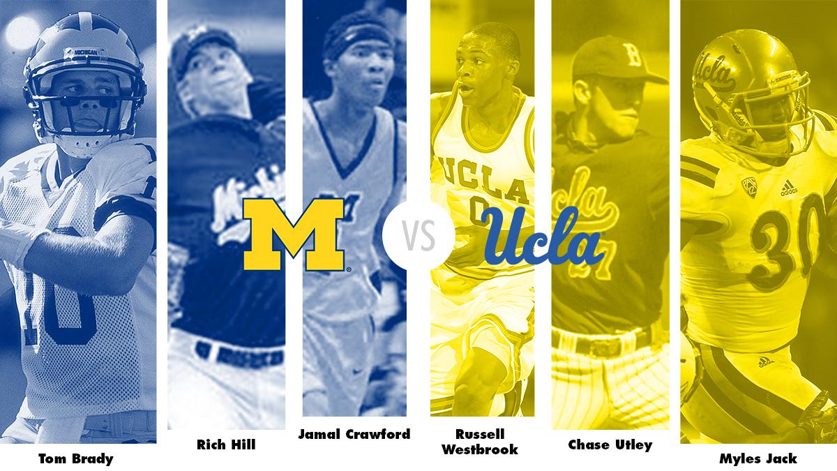 NCAAFootball's tweet photo. Which school has the best trio of current NFL/MLB/NBA stars?

Today's matchup: https://t.co/zPiN9gAeOo

Vote with #MichTrio or #UCLATrio https://t.co/LLjMjZgDFA