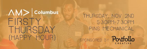 AMAColumbus's tweet photo. Make plans w/ #AMAcbus for #FirstyThursday! Join us 11/2 @pinsmechco for drinks, fun &amp; marketing talk. Register: https://t.co/EPh8Ii2gK0 https://t.co/t10rnCHscA