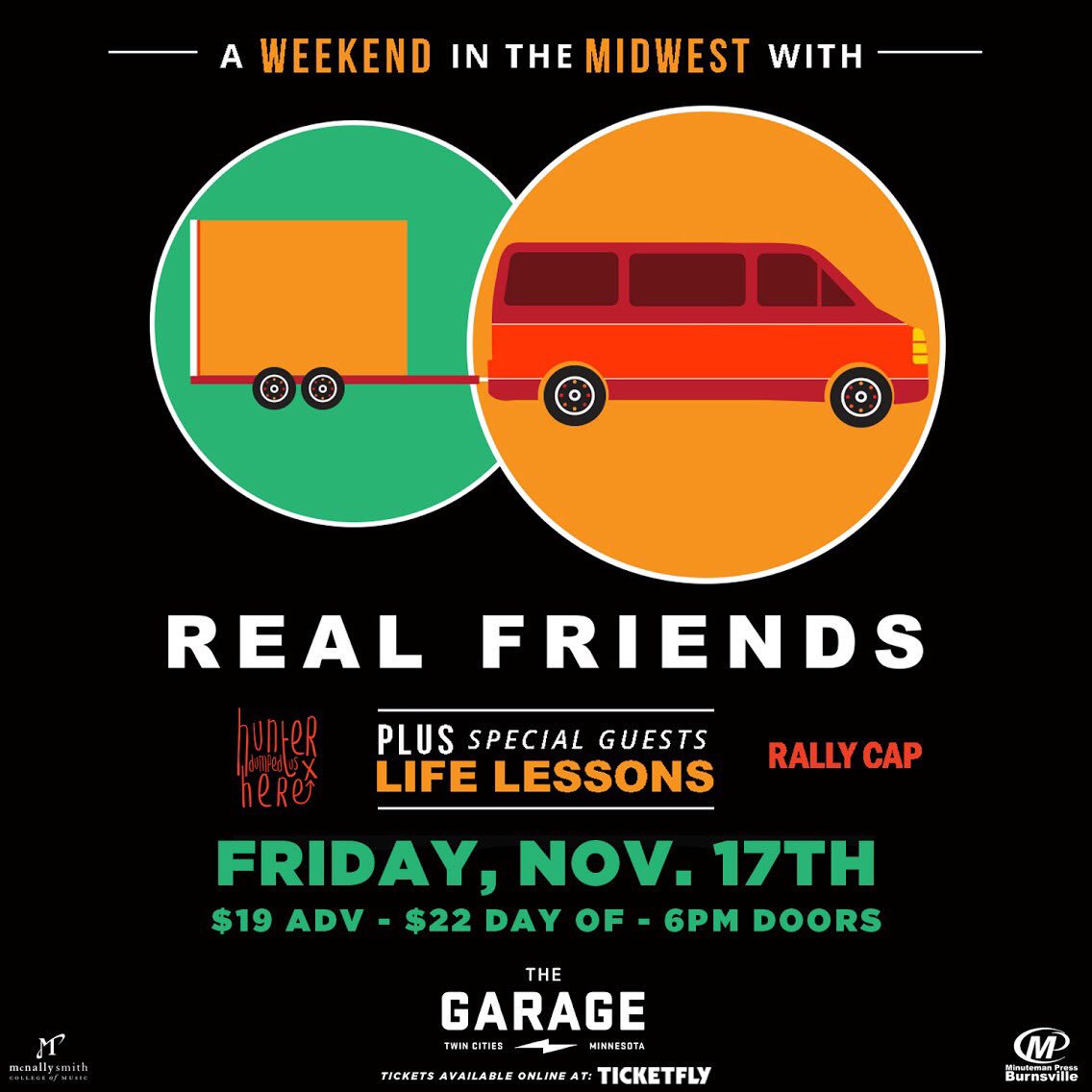 rallycapmn's tweet photo. This is going to rock

Real Friends
Life Lessons
Rally Cap
Hunter Dumped Us Here

The Garage.

This show is going to be a party. Don’t miss. https://t.co/oHHfBcCe1K