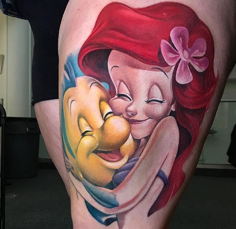 United_Ink's tweet photo. When @ValkyriesBard takes on a @Disney tattoo, you know it's going to come out amazing. This Ariel & Flounder was done at #Flight1017! https://t.co/n1rbYdzuQl