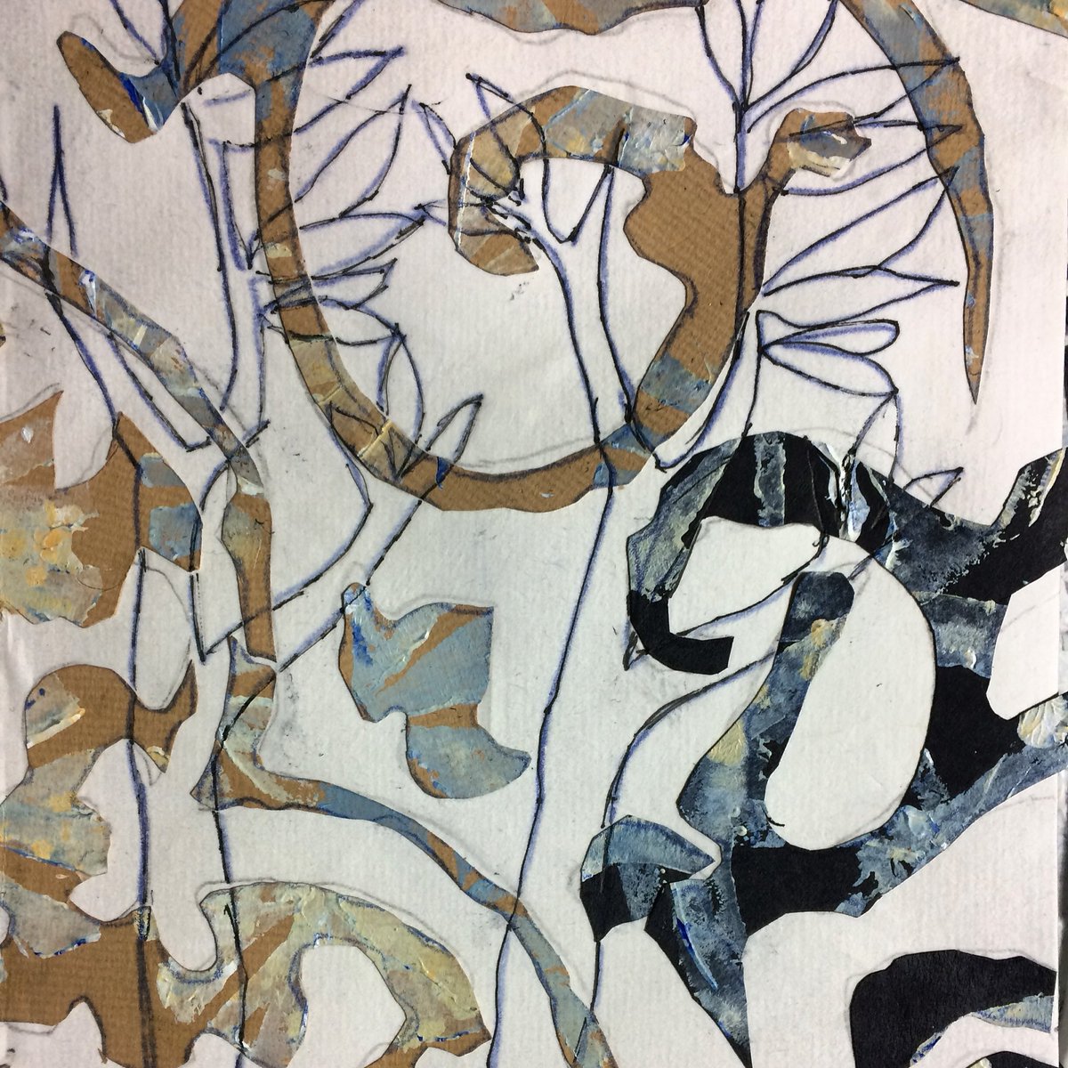 sevenartistsuk's tweet image. Collage potato print on coloured paper with 2minute drawing #treeforms #sketchbooks #collage #patterns #sevenartistsuk @MetalSouthend