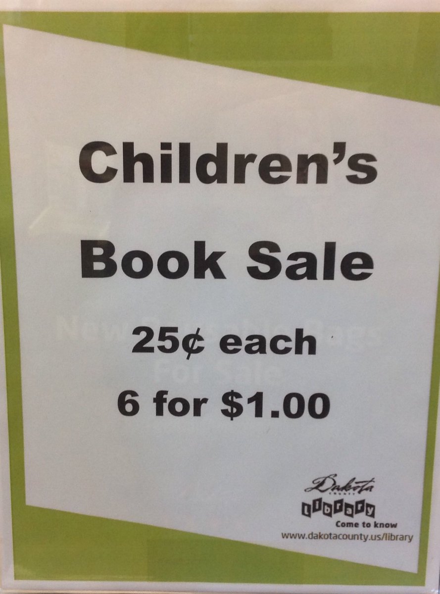 dakotalib's tweet photo. A Flash Sale on Children's books (Teen, Young Adult, Juv or Children 's books, hardcover and paperback) is happening now at #GalaxieLibrary in Apple Valley! 6 for $1 or 25 cents each. Audio visual items not included. #LiteraryGifts #StockingStuffers https://t.co/FWSJE7zQuD