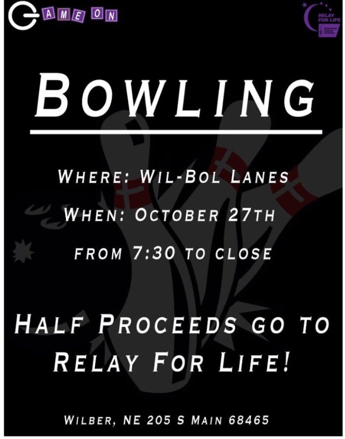 Come out to Wilber tomorrow and try your hand hand at bowling! Let’s “strike” out cancer! #doanerelay