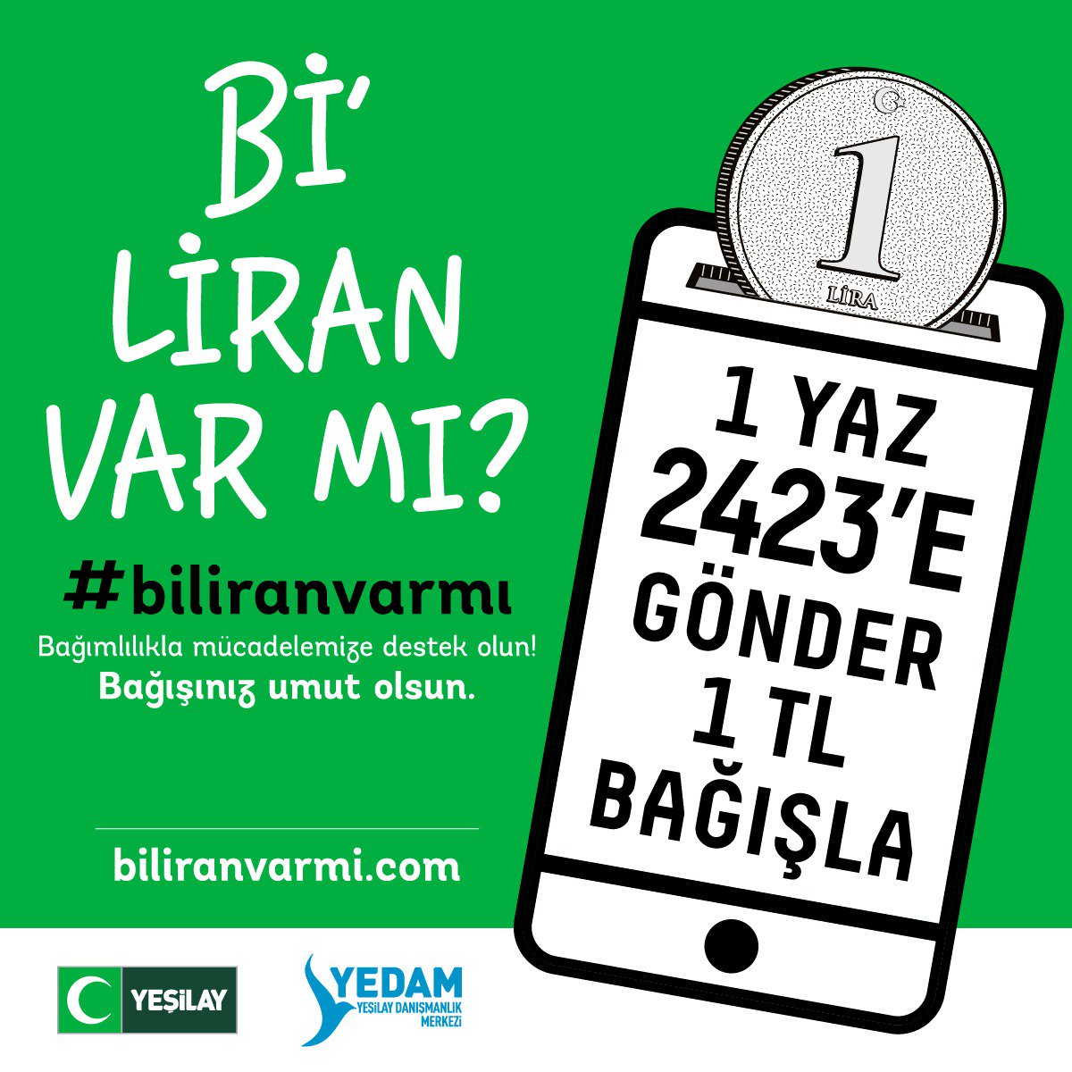 1920yesilay's tweet photo. Bağımlılıkla mücadelemize destek olun, bağışınız umut olsun 💚 

#biliranvarmı https://t.co/zCkTdeo6V7