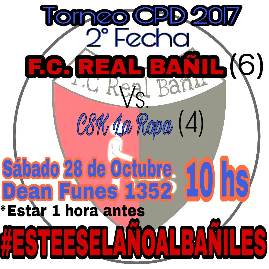 FCRealBanilOK's tweet photo. Torneo CPD | Partido de Vuelta
Este sábado #RealBañil enfrenta otra vez a #CsKLaRopa. El Alba lleva una ventaja de 2 goles #VamosRealBañil https://t.co/jm0jrO0u61