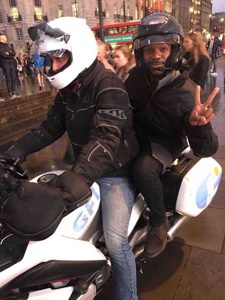 BBCTheOneShow's tweet photo. Let’s hope there’s no traffic ... @OreOduba is hot footing it from the #greensofas to ???? During #theoneshow 🤞 https://t.co/5PomFjSqVi