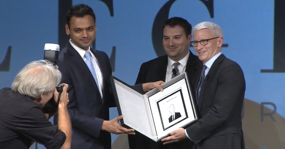 legendemementos's tweet photo. .@andersoncooper is gifted the #LÉGENDE #caricature memento by our CEO @ShreyasNavare & @ReachingOutMBA's @mattzkidd at #ROMBA2017 #TBT https://t.co/QP8HkDaR53