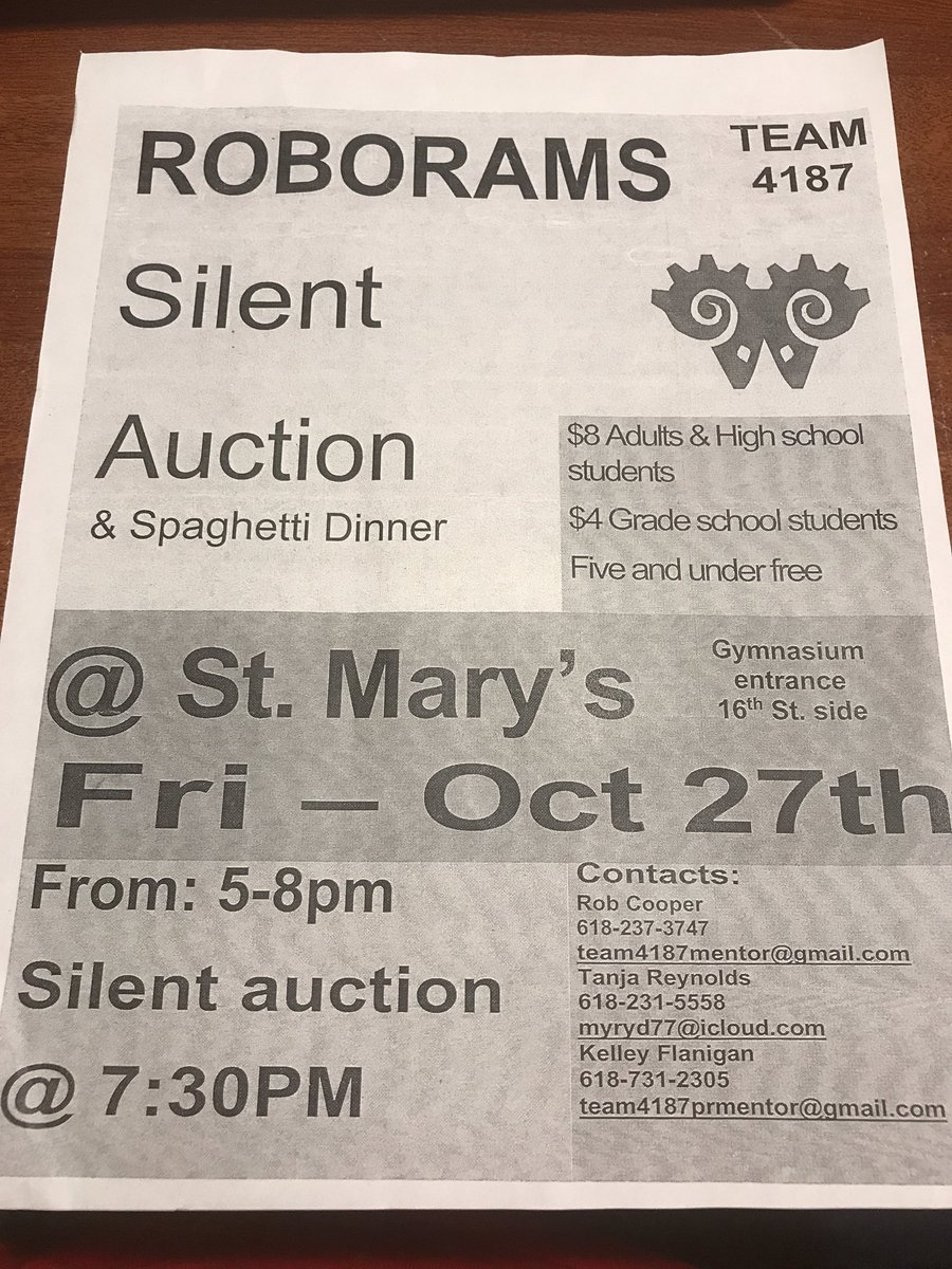 roborams4187's tweet photo. Everyone mark your calendars! This event is happening tomorrow! Please come and dine with us as well as check out the silent auction items. https://t.co/IWQVHOB4bp