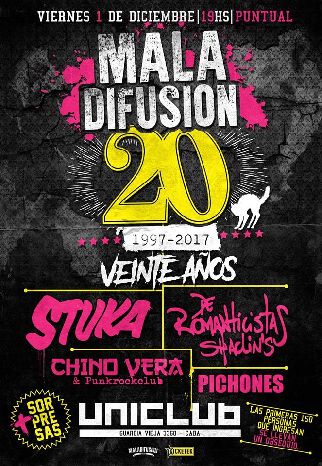 <a href="/JauriaNet/">Jauria</a> Se viene la mega fiesta de  <a href="/Mala_Difusion/">Mala Difusion</a> en <a href="/UniclubBA/">UNICLUB</a>  1 de diciembre! <a href="/stukanet/">Stuka Stk</a> <a href="/MasPornoQuePunk/">Pichones</a> #Pichones