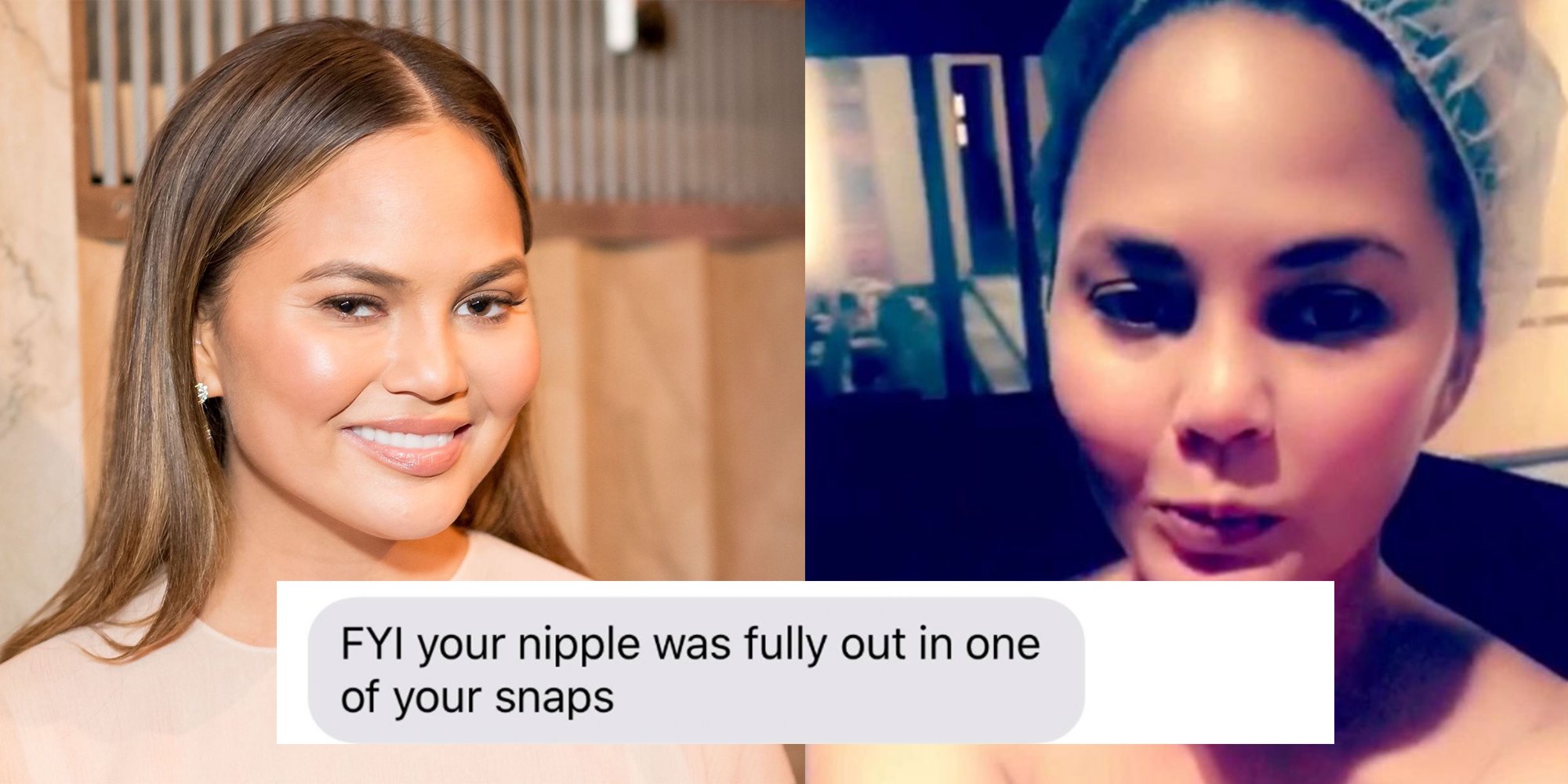 Cosmopolitan on X: Chrissy Teigen Apologizes for Accidental Snapchat Nip  Slip   / X