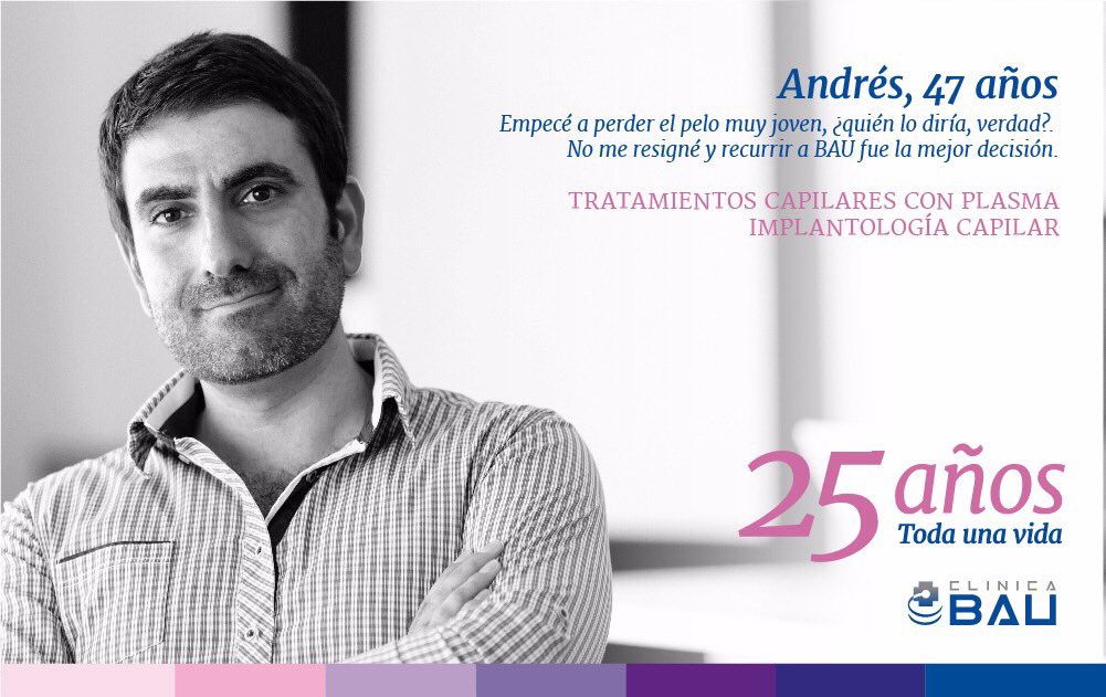 Andrés
En #ClínicaBau disponemos de la última tecnología para tratar pérdidas capilares mediante tratamientos e implantes. No renuncies a tu pelo.

Pide tu cita llamando al 957492049

#25añosTodaunavida #CórdobaEsp
