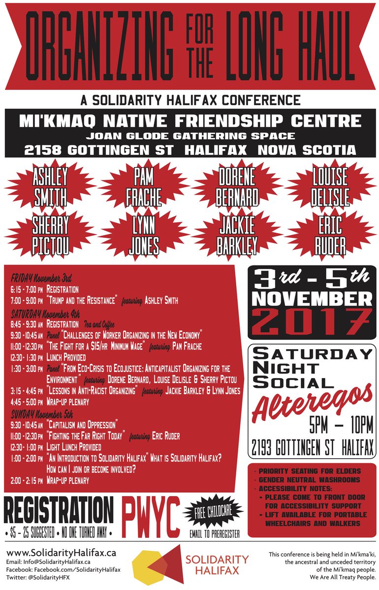 SolidarityHFX's tweet photo. Solidarity Halifax’s “Organizing for the Long Haul” conference is NEXT WEEK! November 3rd to 5th.

https://t.co/7YQz6K1vdG

#NSpoli #HFXpoli https://t.co/SRDjUCOt5t