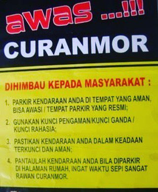 Datang, parkir, rapikan, kunci ganda, doa, dan selalu WASPADA!!! bit.ly/2yPPNgP