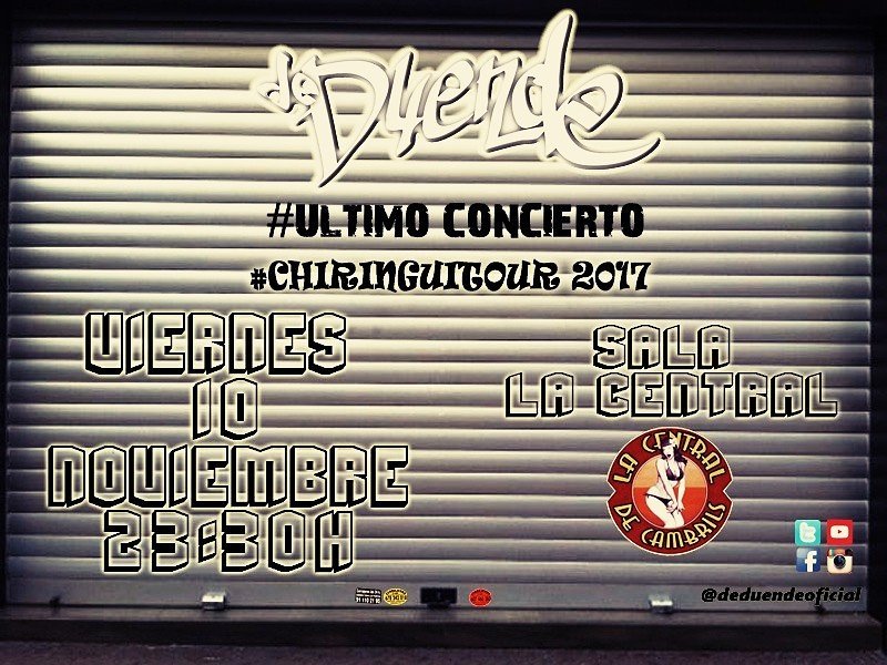 DeDuendeOficial's tweet photo. #UltimoConcierto #Chiringuitour #CierroPersiana #HastaLuego Viernes 10 Nov. 23:30H @lacentraldecamb #cambrils #EntradaGratis #osEspero!! https://t.co/mNjUv9ExTE