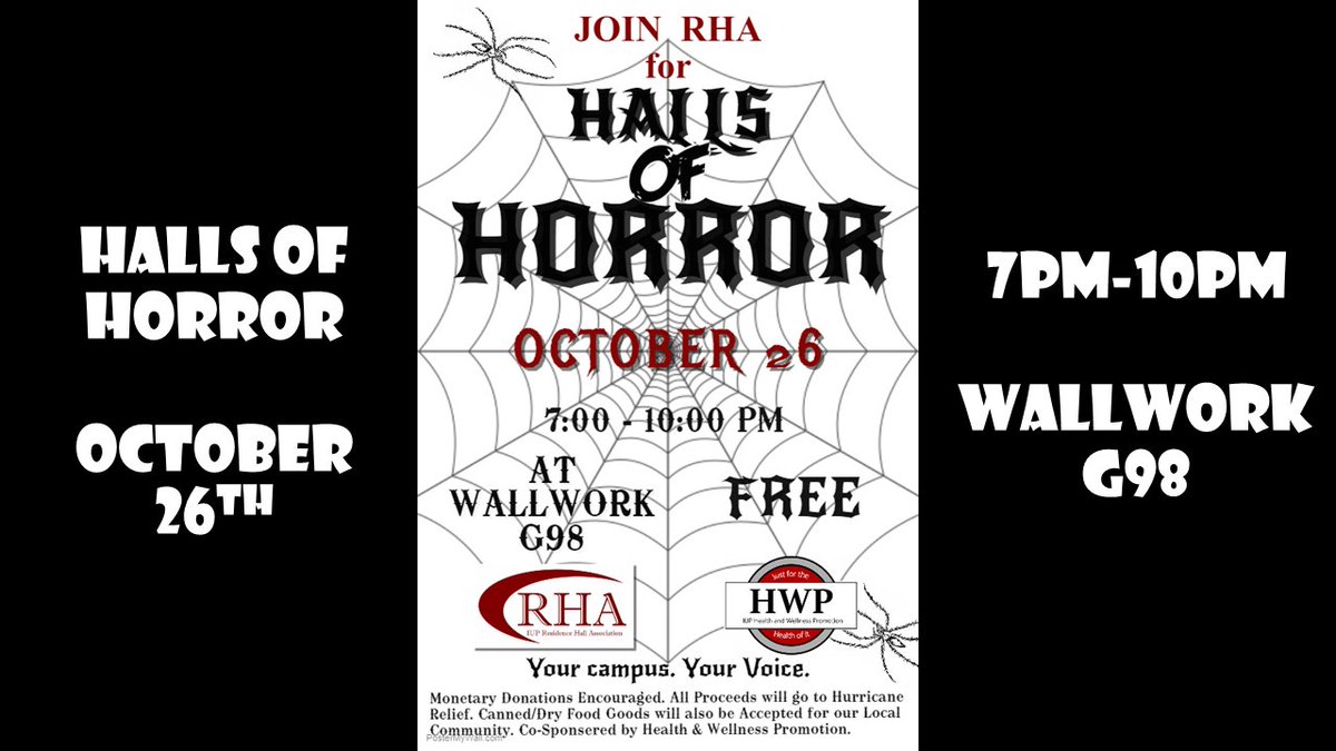 IUPOHRLD's tweet image. Lookin' for something to do? "Halls of Horror" starts at 7 pm in Wallwork! #IUP #reshall @WallworkIUP @IUPedu @IUP_MCSLE @IUPRHA