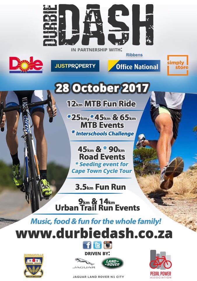 durbiedash's tweet photo. DURBIE DASH - 28 Oct 2017
Sponsored by Dole, Just Property D'ville, Ribbens Office National, Simply Store https://t.co/euDb1N0Ep4