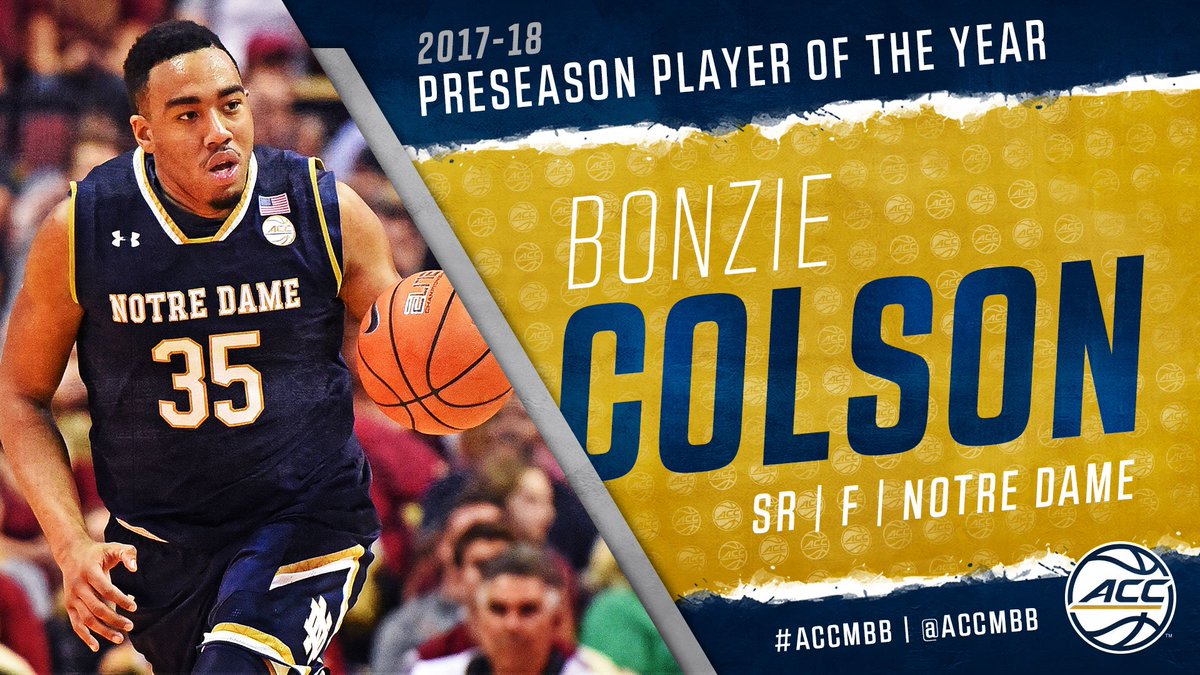 accmbb's tweet photo. .@NDmbb's Bonzie Colson named 2017-18 #ACCMBB Preseason Player of the Year! #ACCMediaDay https://t.co/b4GhbTjuXy https://t.co/TIFnXNDgF0