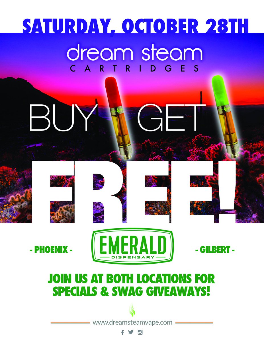 DreamSteamAZ's tweet photo. Will we see you at @EmeraldArizona this Saturday?
#Prop203 #AZMMJ #cannabis #vape https://t.co/h4DsR0UtOJ