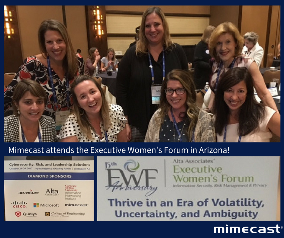 Mimecast's tweet photo. Honored to be a member of the @ewfusa & a diamond sponsor of the #EWF2017 conference this year in Arizona! #CyberAware #WomenInTech https://t.co/fZUoGouETj