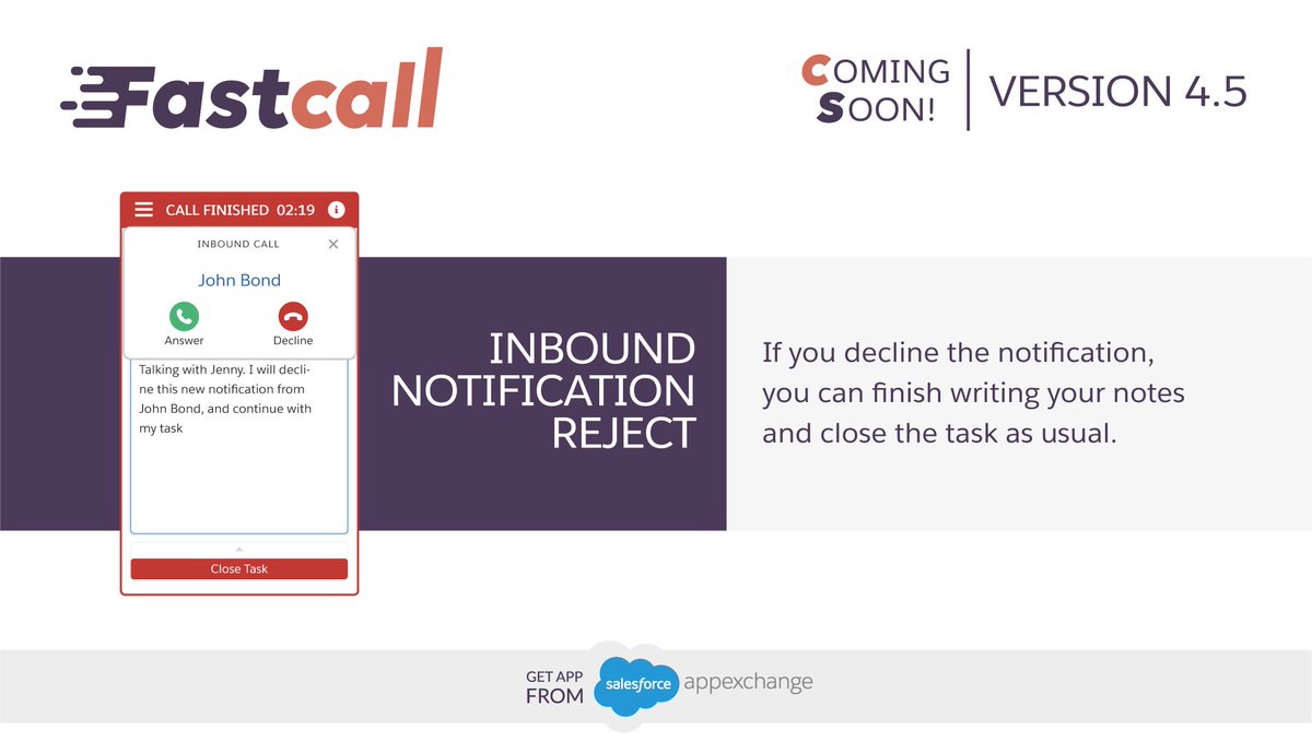 fastcall411's tweet image. #Fastcall INBOUND NOTIFICATION REJECT
-
📢 Download now from the AppExchange @SalesforceOrg goo.gl/kK6ydE 
-
Stay tuned 😉