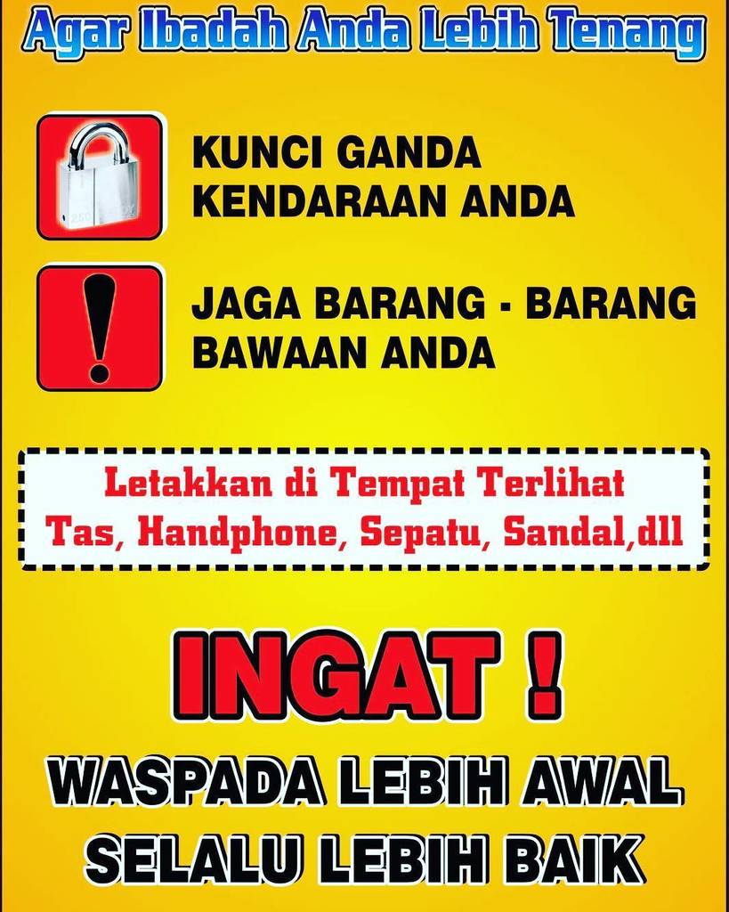 Safety First!!! Jangan sampai barang bawaan Anda mengganggu ibadah. Simpanlah di tempat / kotak penitipan yang ter… bit.ly/2yMnqT3