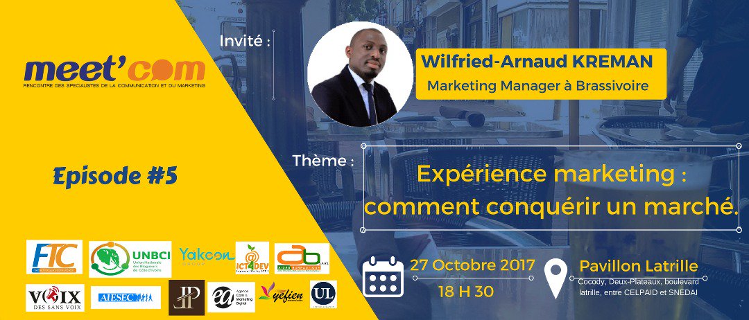MeetCom_'s tweet photo. Rdv ce vendredi 27 Octobre à 18h30 au Pavillon Latrille pour l'épisode #5 Du #MeetCom, avec Mr. KREMAN #Marketing manager à @brassivoire https://t.co/g4Ie6H199J