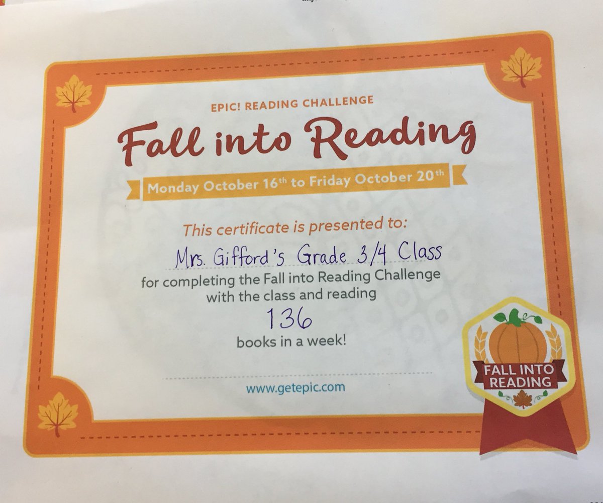 StorrPS_LDSB's tweet photo. Wow! Mrs. Gifford’s class read 136 books on EPIC! last week! That’s 6 books per student! #fallintoreadingchallenge https://t.co/9qMzFDkCNO
