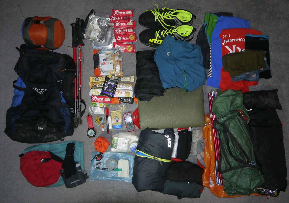 stephantietz's tweet photo. @theomm @TrailRunningMag @TGOMagazine @harveymaps @SilvaUK @LifesystemsUK @OutdoorsRadar Everything I will wear, eat and carry (and joint kit) for this year's @theomm. A lot less than 7 years ago, 35l pack too big now! #OMM50 https://t.co/SkiIEcM8BA