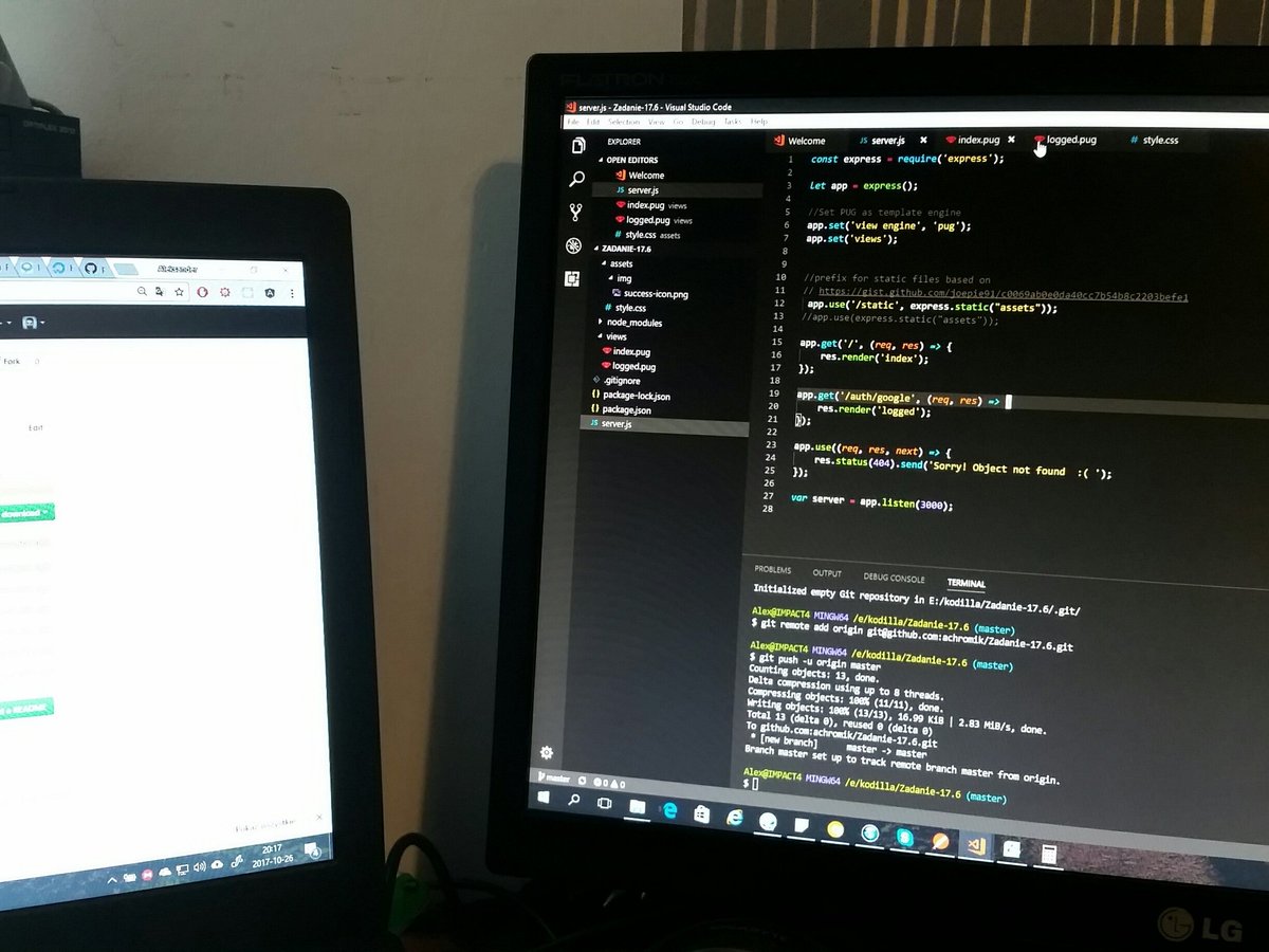 Alex_Chromik's tweet image. How to spend evening?#justCoding #Express #NodeJS #JS #VSCode @Kodilla_Com
Become a Web Dev. Comming soon 😉