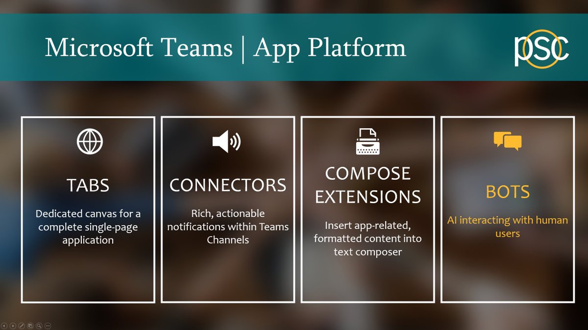 CJohnsonCloud's tweet photo. A few teaser slides from the talk @AdamLepley and I are giving tonight at the @ChicagoO365UG meetup on building Bots for @MicrosoftTeams https://t.co/bFoEkZhg4a