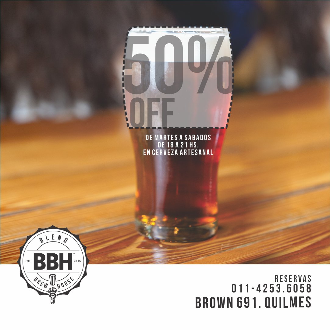 blendbrewhouse's tweet photo. 👉 Martes a Sábado de 18 a 21 hs. te esperamos con ⚡️ 50%OFF ⚡️ en #cervezaartesanal 🍺 solo en #blendbrewhouse #craftbeer #beer https://t.co/JtHJT97fFx