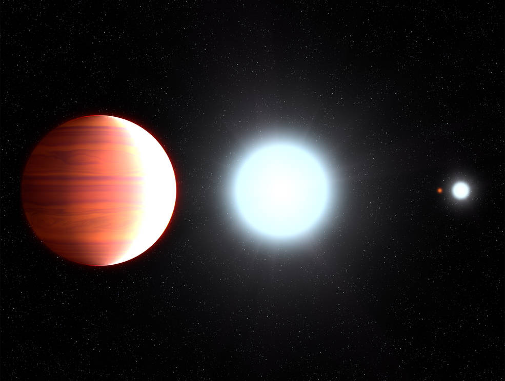 NASAGoddard's tweet photo. A blistering hot planet outside our solar system where it "snows" sunscreen has been observed by @NASAHubble: https://t.co/bWdcjffddI ❄️🌞⛱️ https://t.co/RLPH6zCMj2