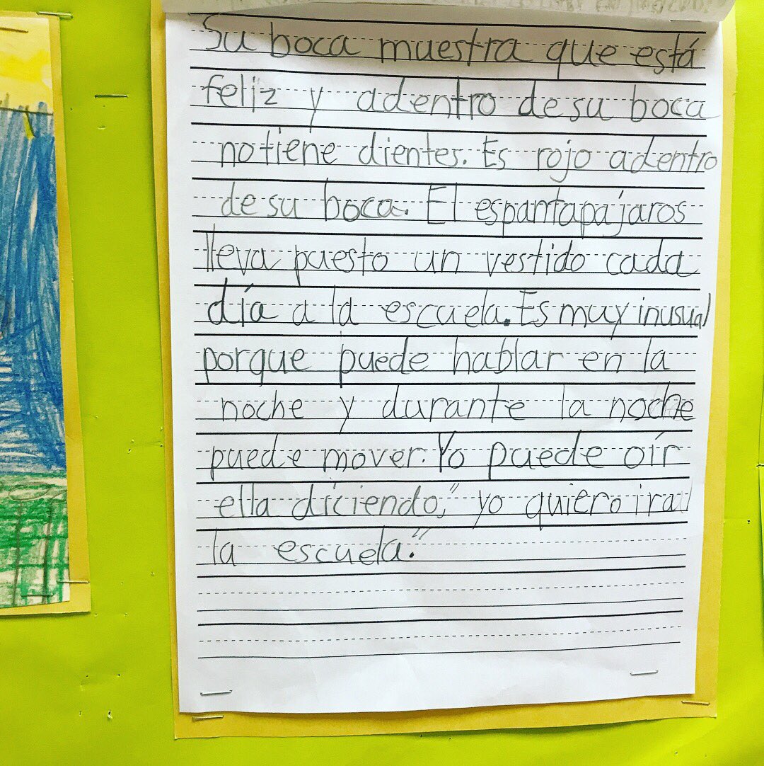 Amazing writing happening in RM 2! Scarecrow piece
#spanishimmersion #their1sttime #empoweringwriters #descriptivewriting #iteachbilinguals
