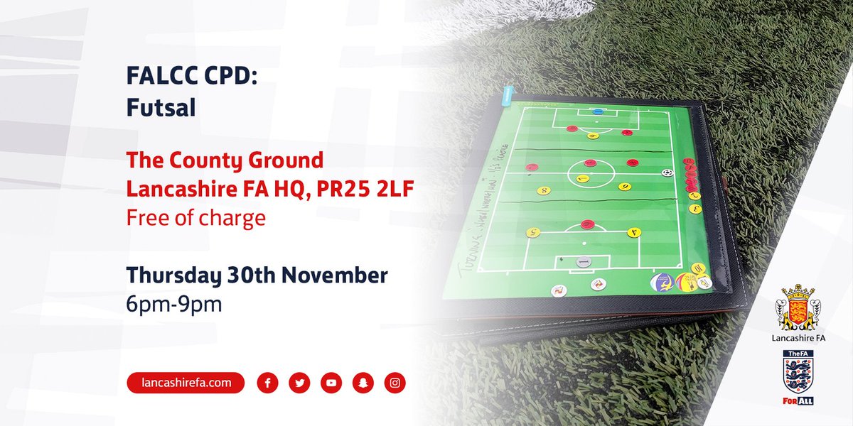 LancashireFA's tweet photo. ๐ Join us on next month's #FALCC #CPD about #Futsal at the County Ground:
https://t.co/lO1Jwkie0S https://t.co/CqhCJIs2nm