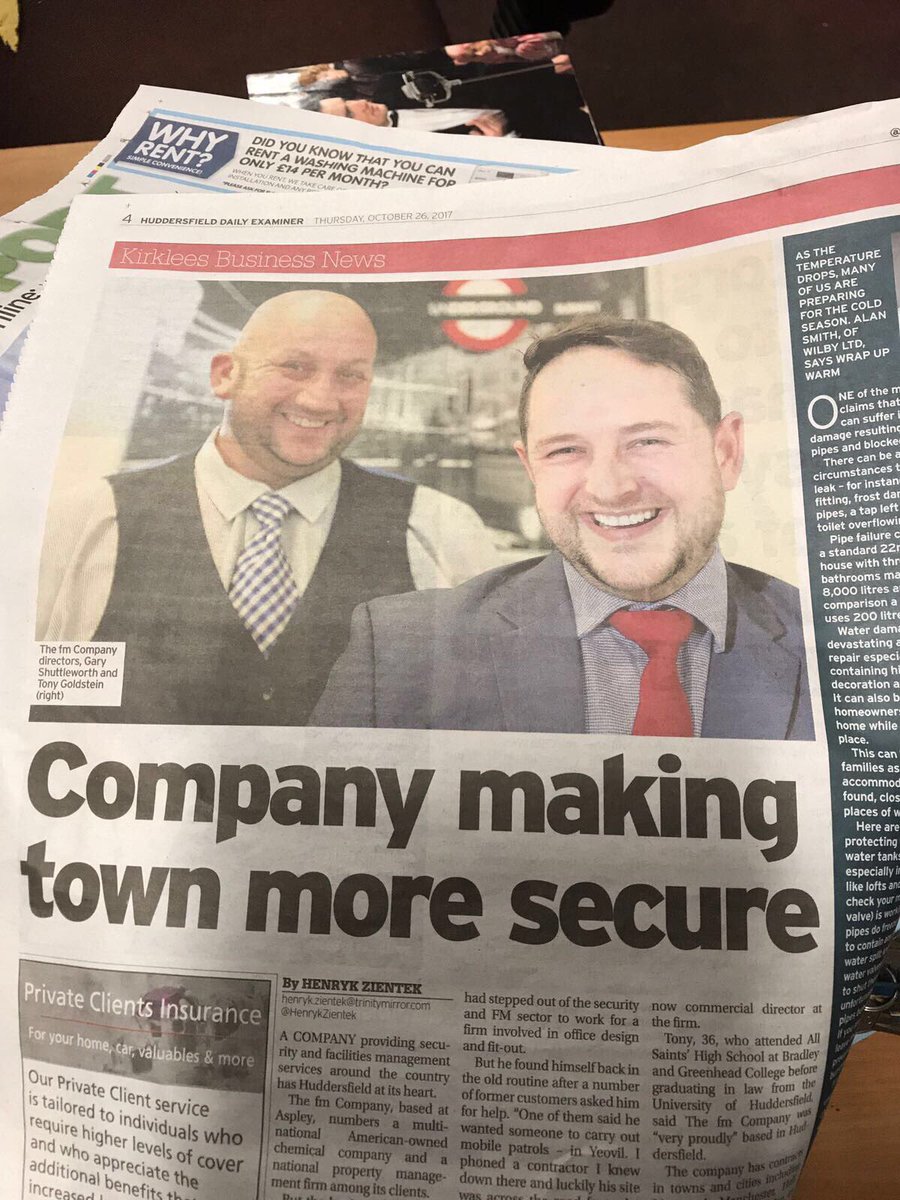 thefmcompanyuk's tweet photo. Our feature in The Huddersfield Examiner today! 
We always have Huddersfield at our heart🔹
#huddersfieldexaminer #huddersfieldhour https://t.co/xOI5aFCthP