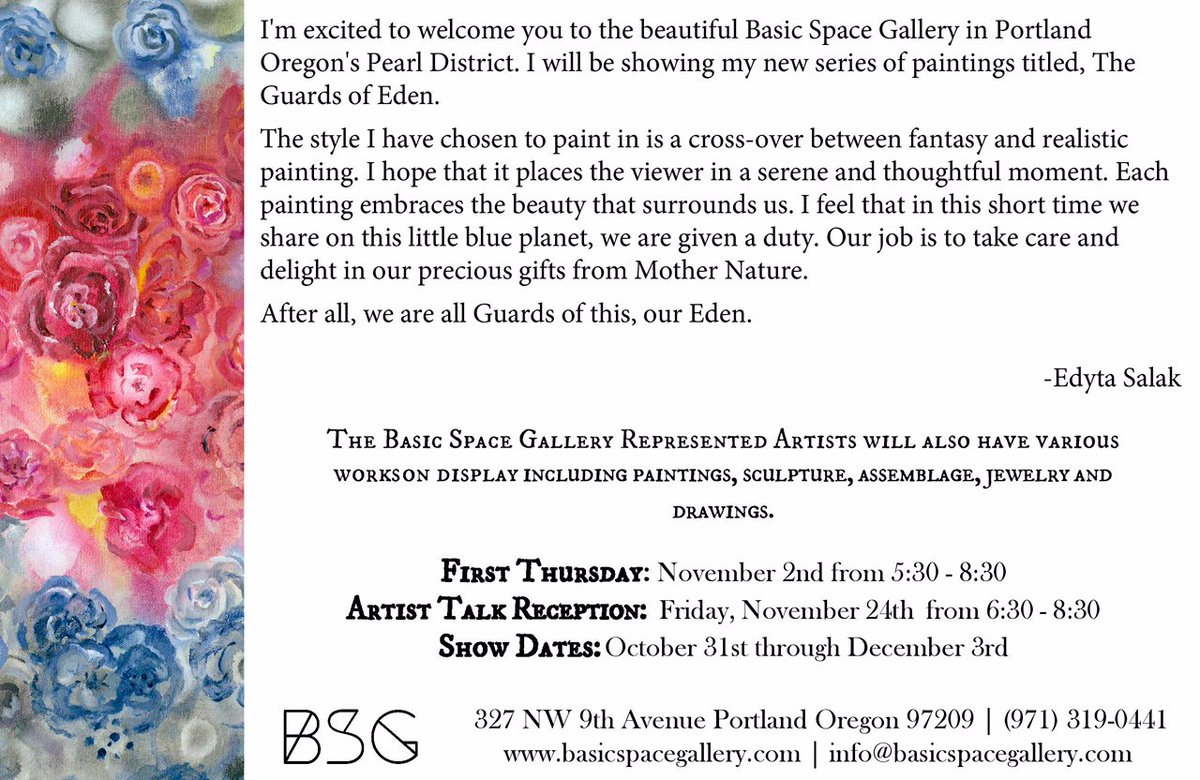 EdytasFriends's tweet photo. #firstthursday #featuredartist #Edytasalak Showing through November #PortlandOregon #basicspacegallery https://t.co/nlz8MOv2CD