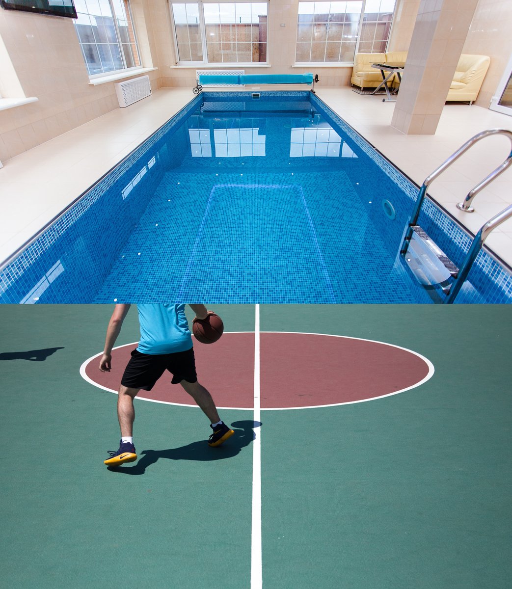 timridge's tweet image. If you had to choose, would you rather have an indoor pool or a basketball court in your ... facebook.com/39847284021593…