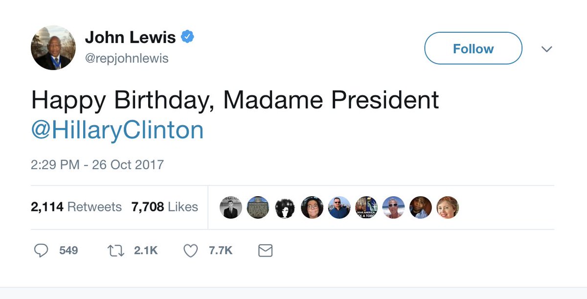 John Lewis to Clinton "Happy birthday, Madame President" The Hill