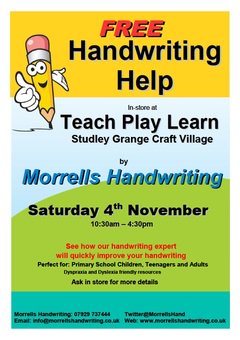 MorrellsHand's tweet photo. We’re returning to @teach_primary store at @studleygrange on 4th Nov, to hold another of our #free #handwriting #workshops! #SwindonHour https://t.co/IFAmX2POvo